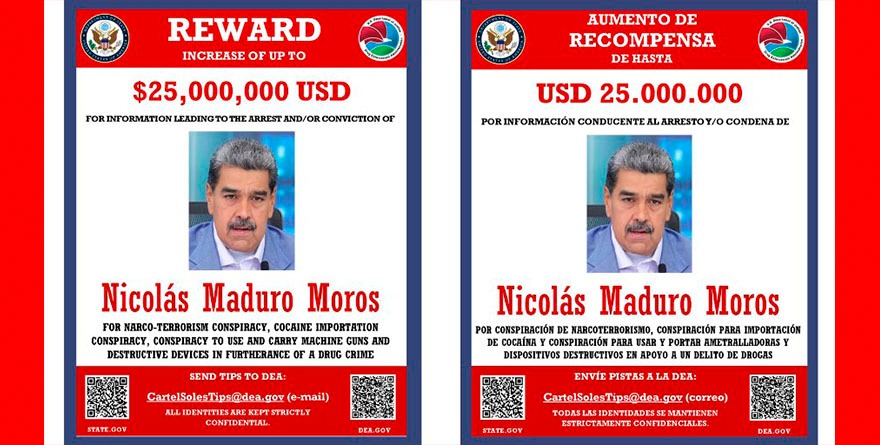 Promueve DEA en redes recompensa de 25 mdd por Maduro