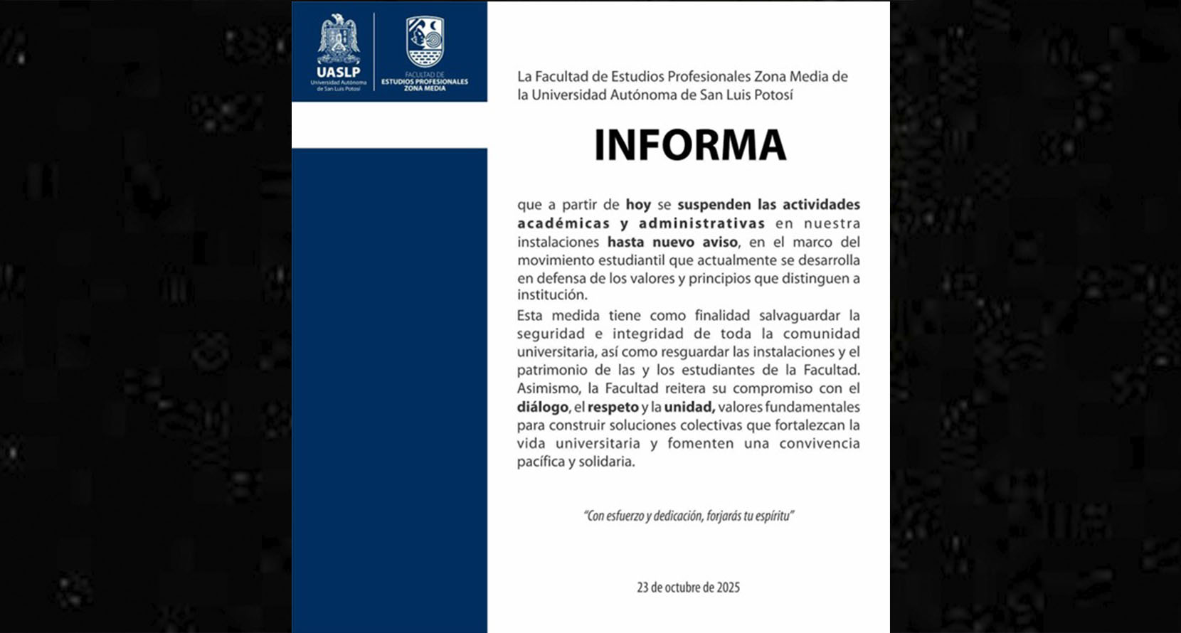 Campus UASLP en Zona Media frena actividades