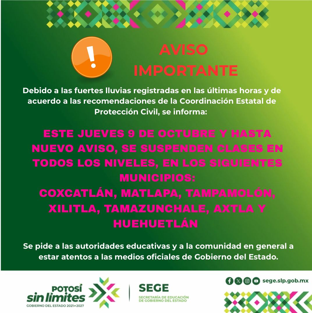 Se suspenden clases en varios municipios por fuertes lluvias
