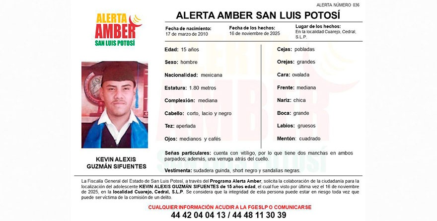 DESAPARECIDO EN CEDRAL, AYUDA A ENCONTRAR A KEVIN ALEXIS