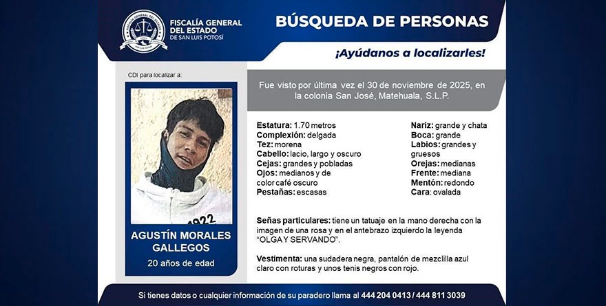 Desaparece joven en Matehuala