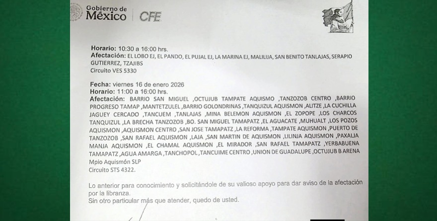 Anuncian apagón en Aquismón