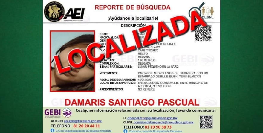 Localizan menor con ficha activa
