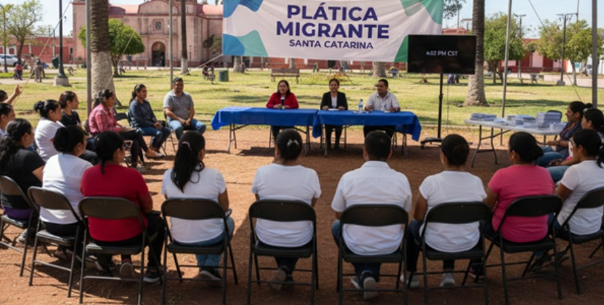Plática migrante en Santa Catarina