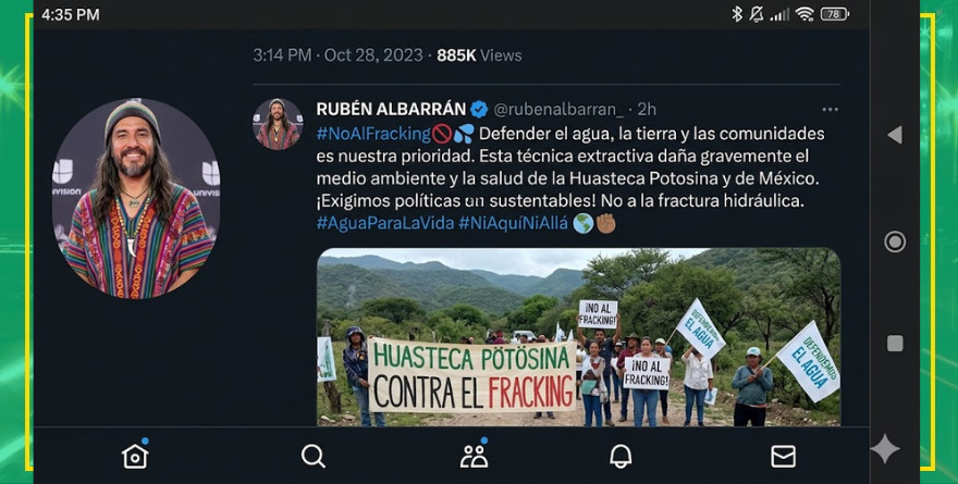 Rubén Albarrán se pronuncia contra fracking