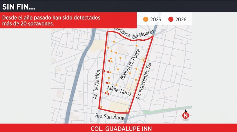 MAPEAN VECINOS SOCAVONES EN LA GUADALUPE INN