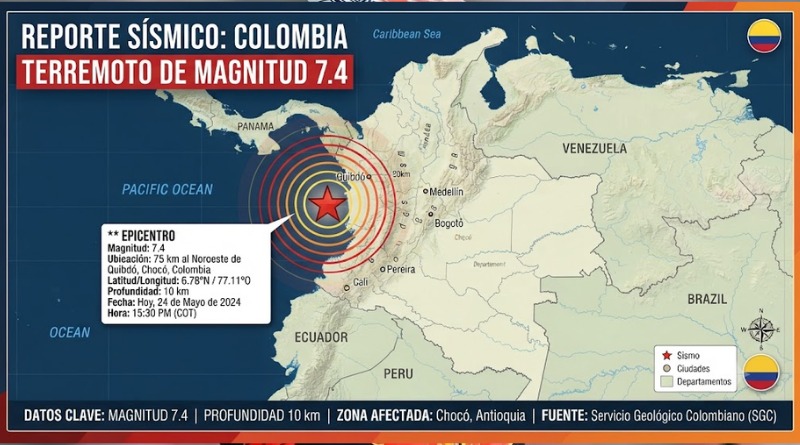 REGISTRADO TERREMOTO DE MAGNITUD 7,4 EN COLOMBIA