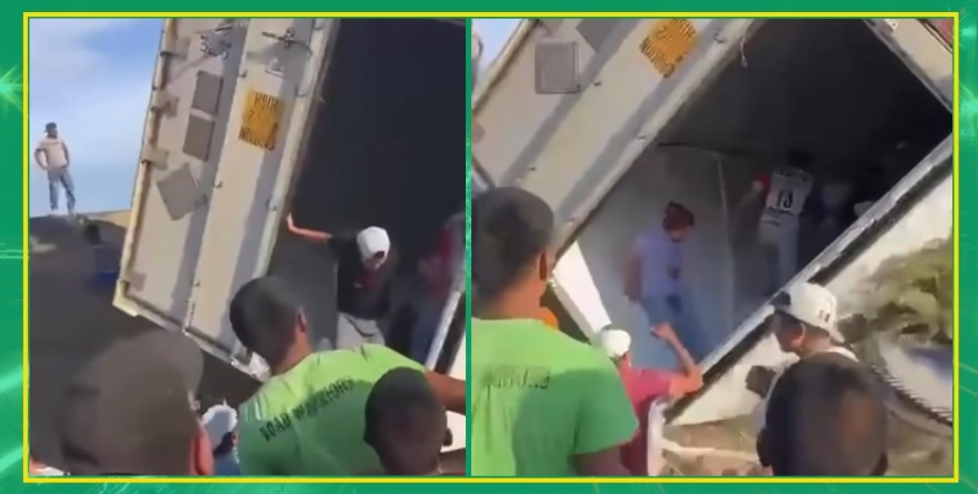 Tráiler volcado en Villa de Reyes: Rapiña casi termina en tragedia
