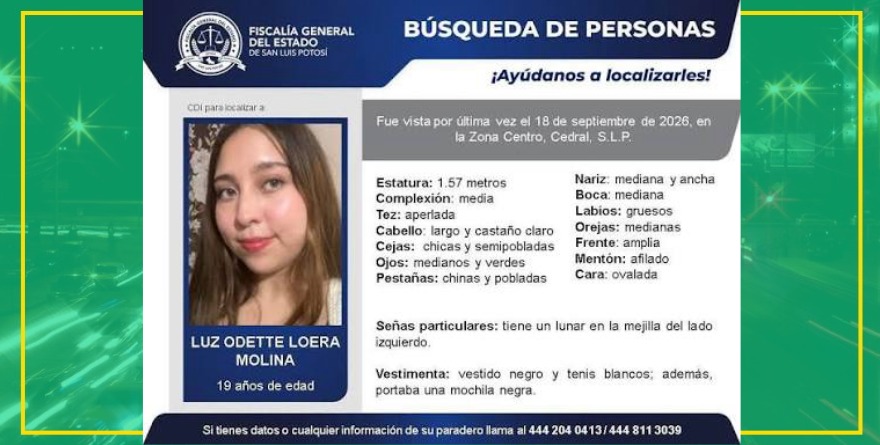 Localizan a joven reportada como desaparecida en Matehuala