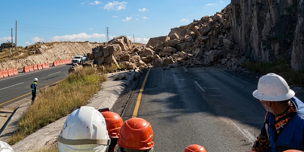 Explotan cerro; ¡cae a autopista!