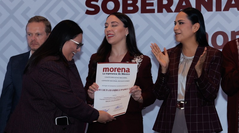 ‘FICHADOS’ POR EU RODEAN A CANDIDATA DE MORENA EN BC