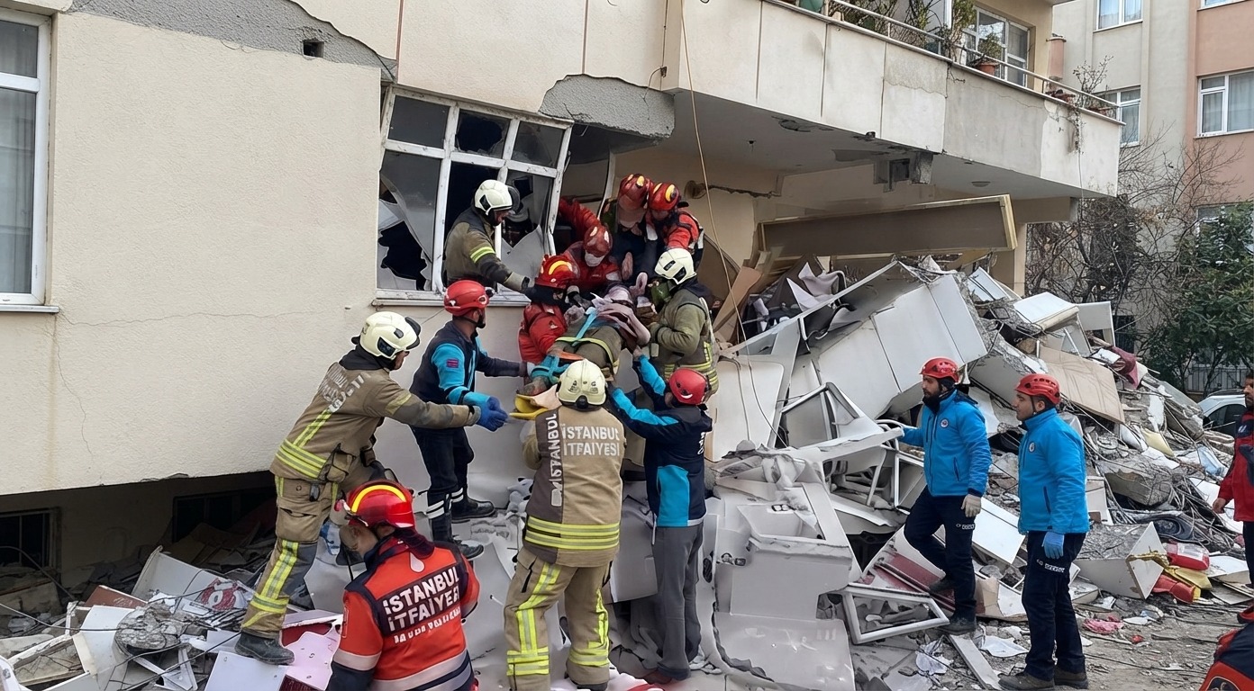 MUEREN 2 PERSONAS POR EL DERRUMBE DE UN EDIFICIO EN ESTAMBUL