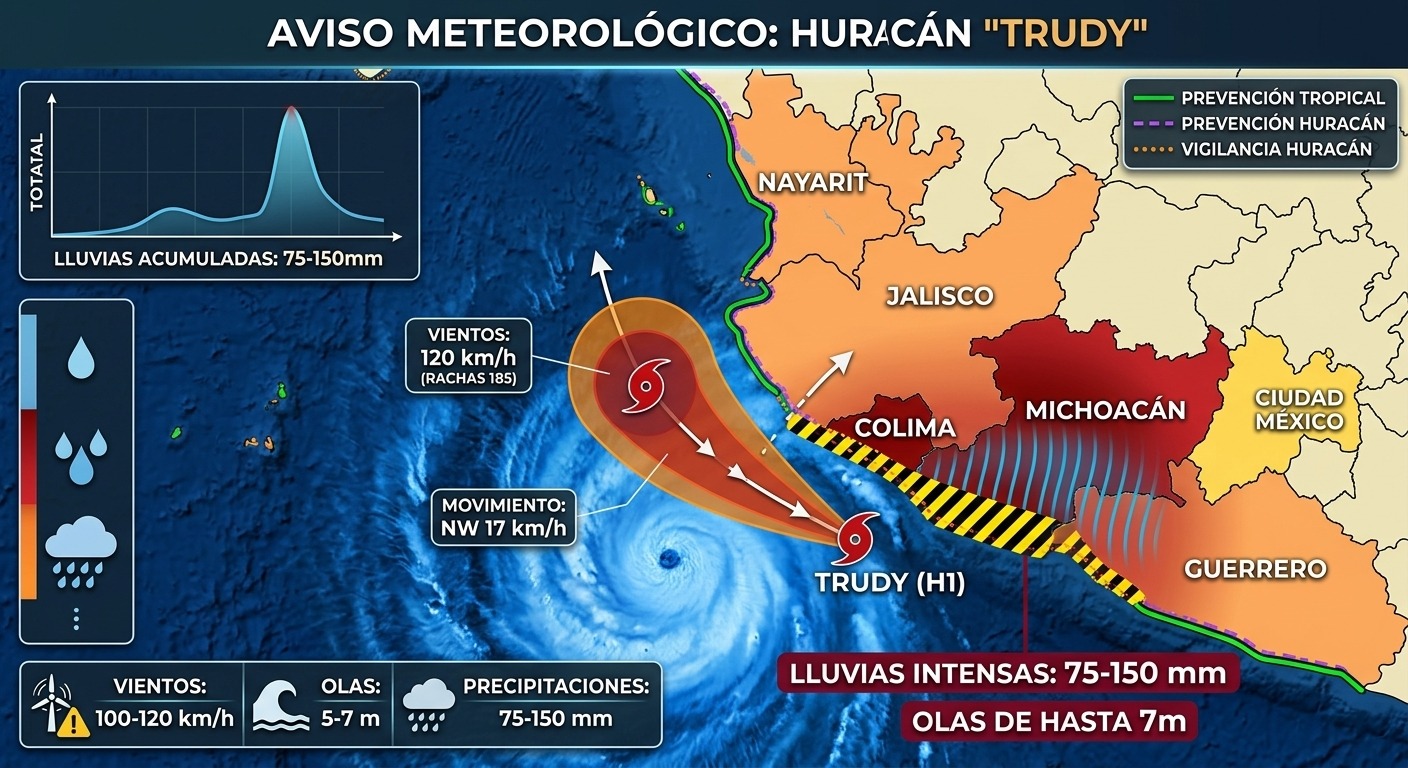 ADVIERTEN LLUVIAS INTENSAS EN COLIMA Y MICHOACÁN POR ‘TRUDY’